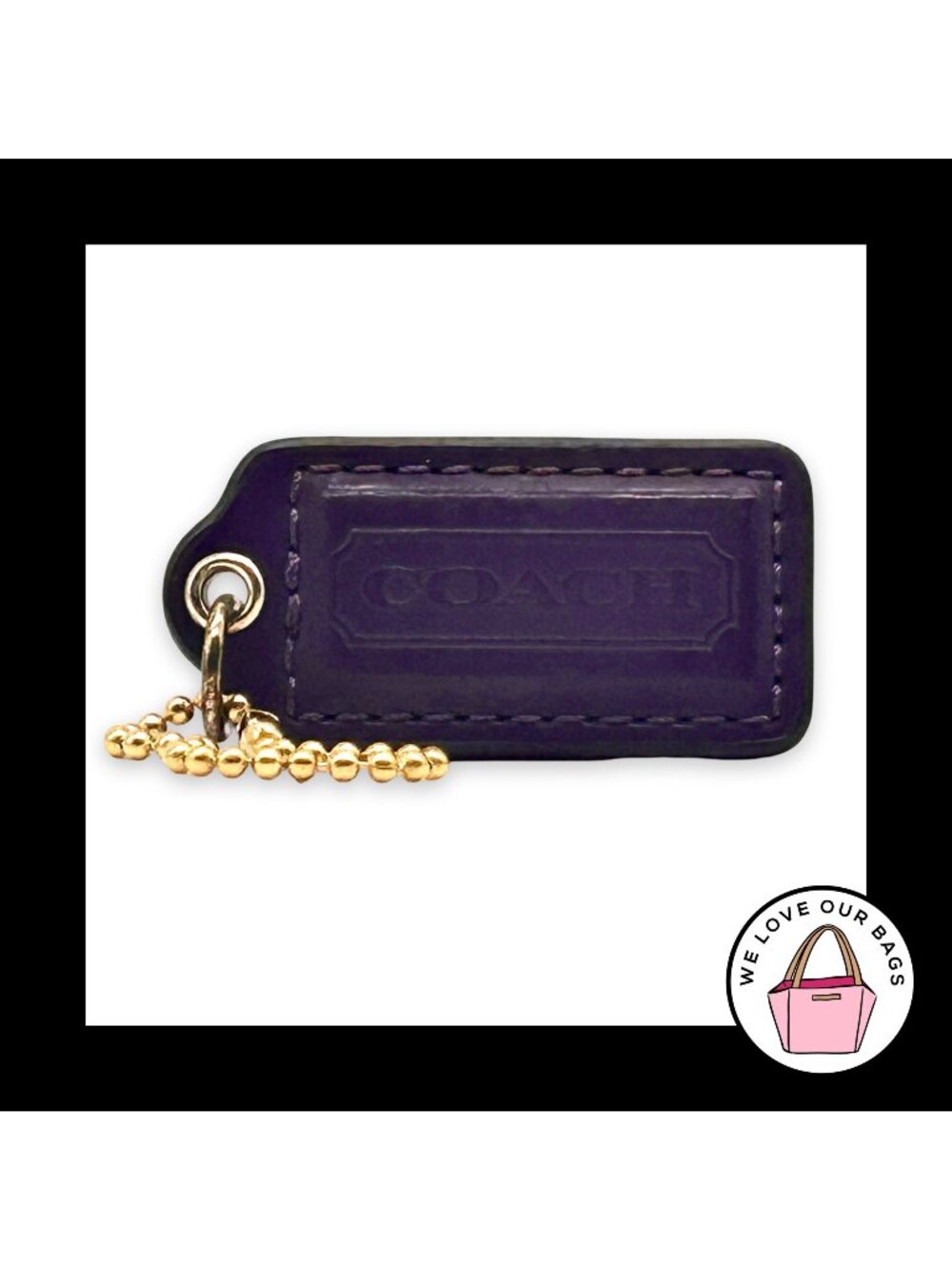COACH HANG TAG 2" Purple Patent Leather Bag Charm Keychain Fob Brass Medium